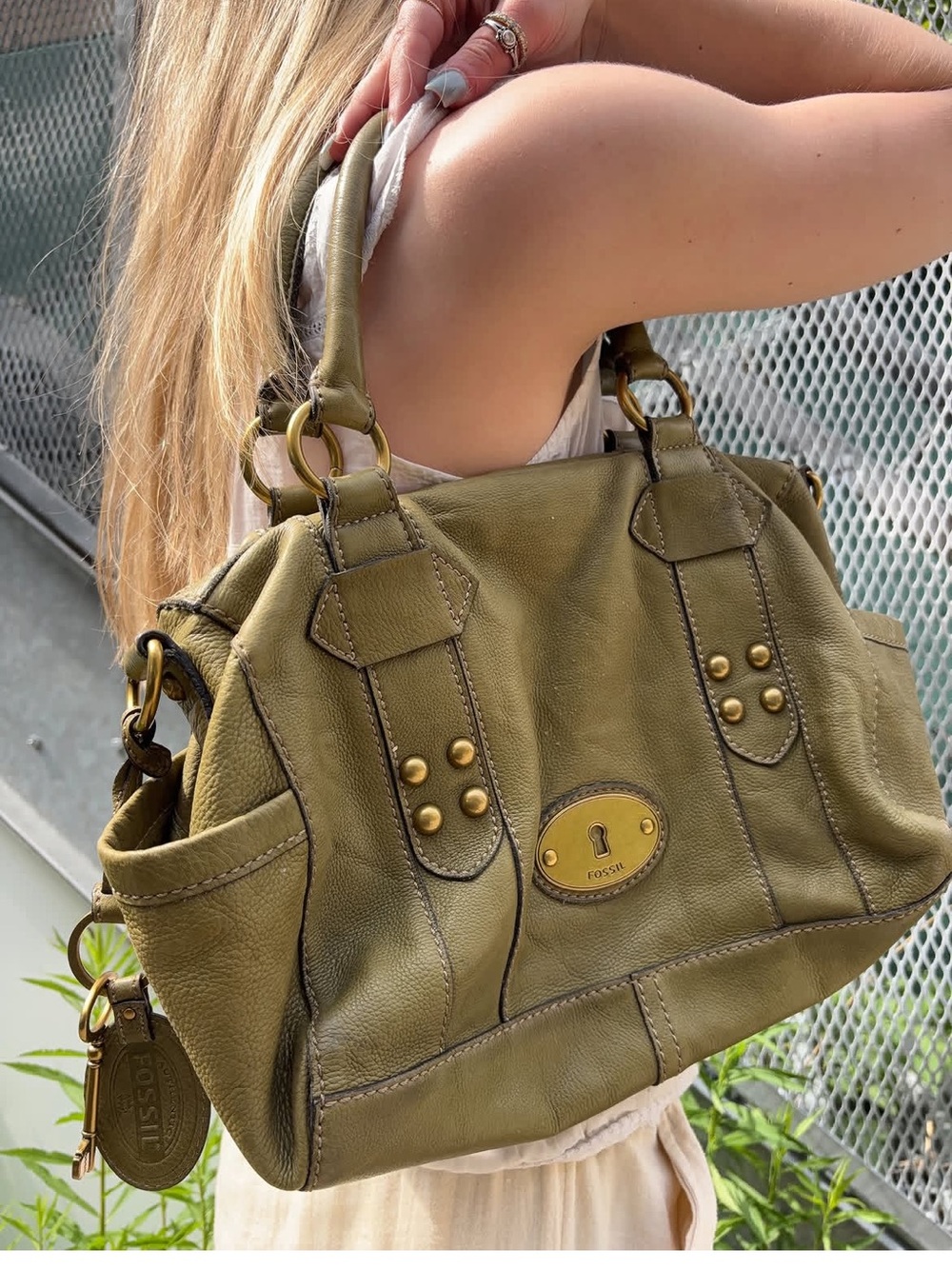Vintage Fossil Maddox in Olive Green Pebble Leather Shoulder, Crossbody Bag